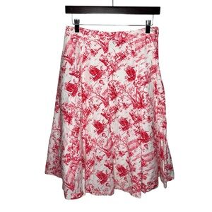 Vintage Alman De Femme Red French Toile Knee Length Pleated Midi Skirt